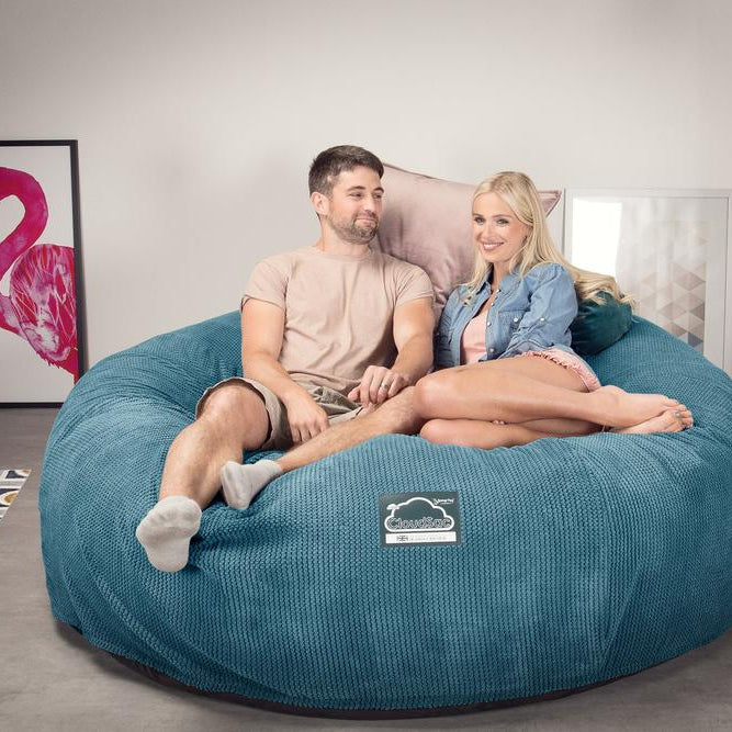 LOUNGE PUG, Dubbel Saccosäcksoffa XXL C3000-L, CloudSac Memoryskum, Pom-pom Turkos