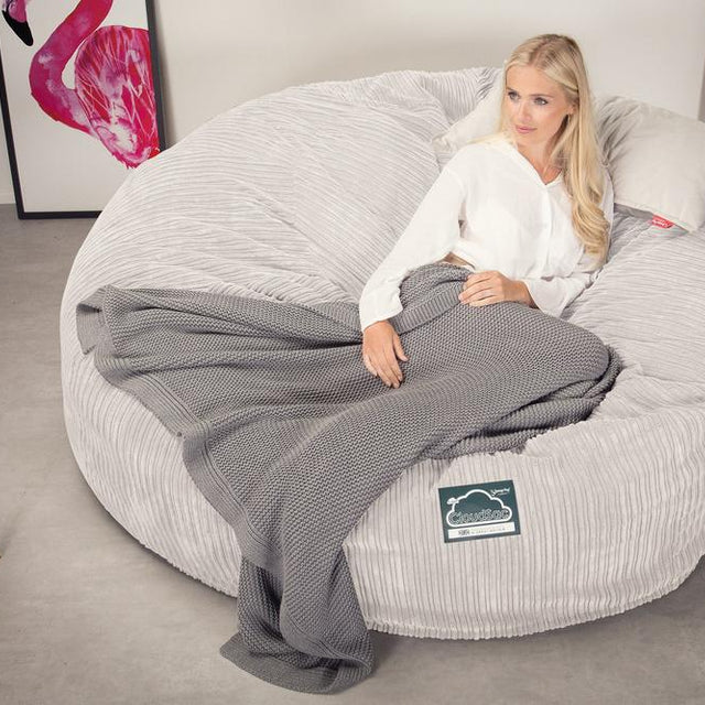 LOUNGE PUG, Dubbel Saccosäcksoffa XXL C3000-L, CloudSac Memoryskum, Klassisk Manchestertyg Elfenbensvit