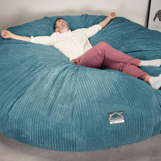 LOUNGE PUG, Titanic Saccosäcksoffa XXXXXL C5000-L, CloudSac Memoryskum, Klassisk Manchestertyg Turkos