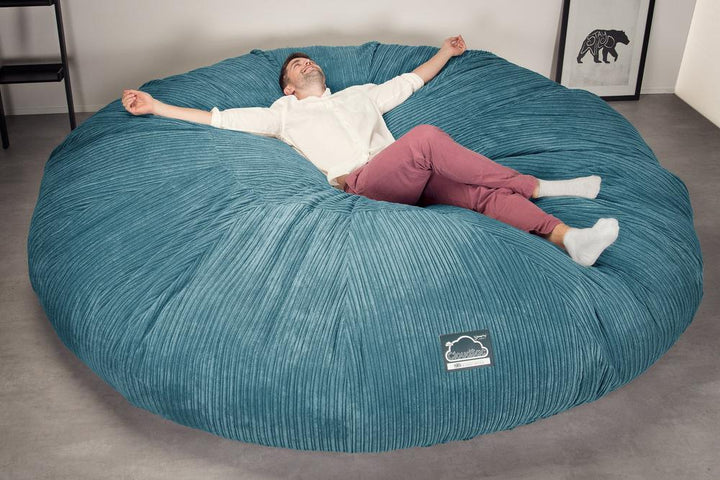 LOUNGE PUG, Titanic Saccosäcksoffa XXXXXL C5000-L, CloudSac Memoryskum, Klassisk Manchestertyg Turkos