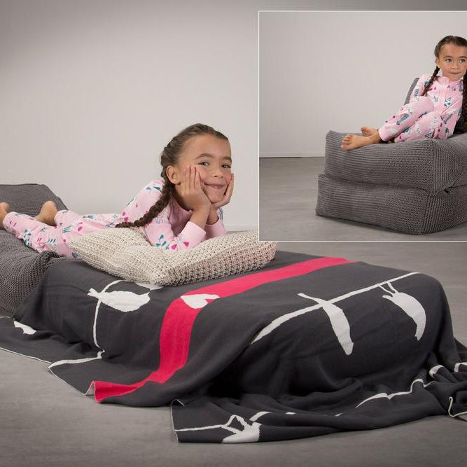 LOUNGE PUG, Avery – Futonstol Enkelsäng, Pom-pom Mörkgrå