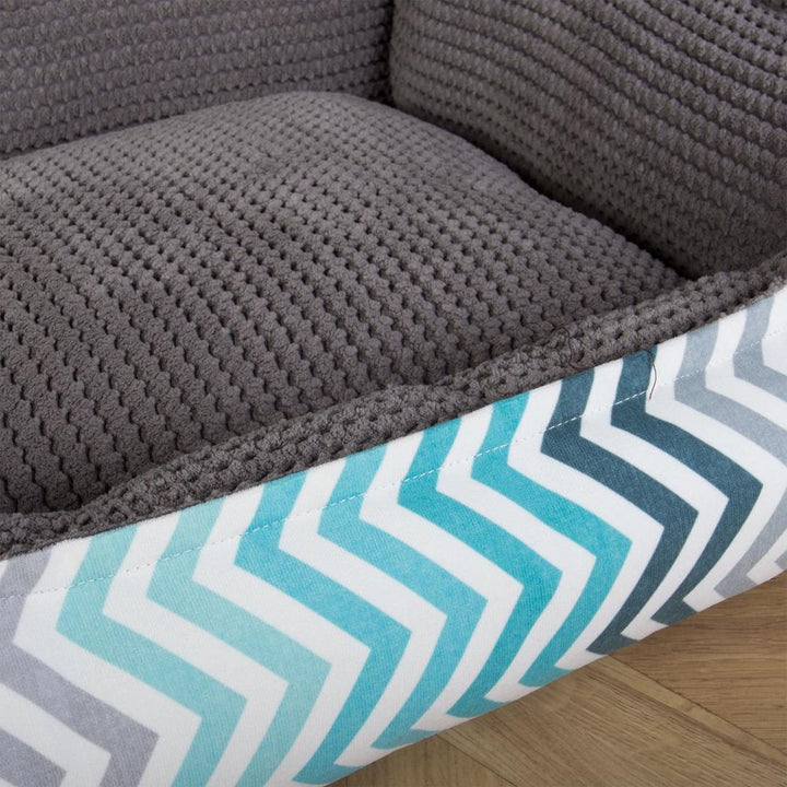 Mighty Bark, Hundkojan, Hundbädd med Ortopediskt Memoryskum, Geometriskt tryck Chevron Teal