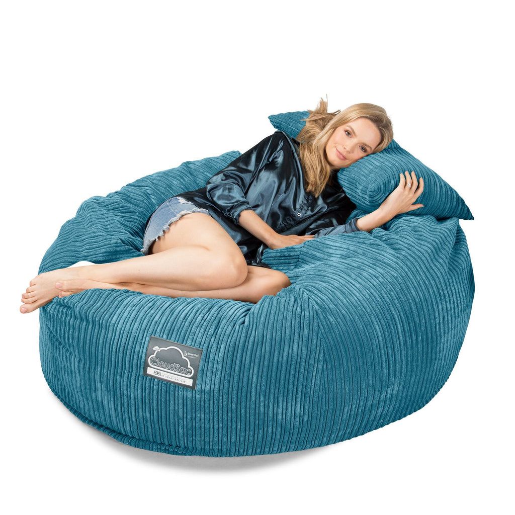 LOUNGE PUG, Jättesaccosäck XXL C1010-L, CloudSac Memoryskum (NY DESIGN), Klassisk Manchestertyg Turkos