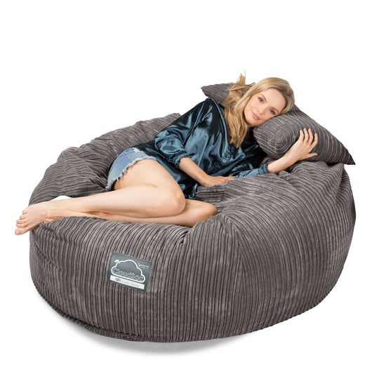LOUNGE PUG, Jättesaccosäck XXL C1010-L, CloudSac Memoryskum (NY DESIGN), Klassisk Manchestertyg Grafitgrå