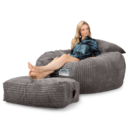LOUNGE PUG, Jättesaccosäck XXL C1010-L, CloudSac Memoryskum (NY DESIGN), Klassisk Manchestertyg Grafitgrå