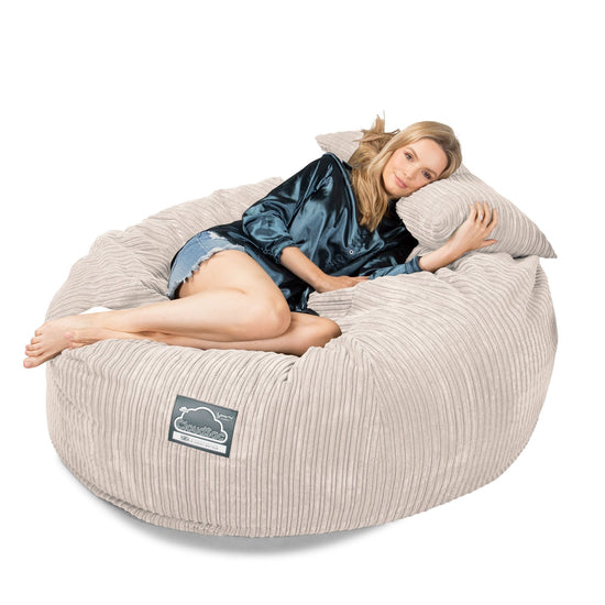 LOUNGE PUG, Jättesaccosäck XXL C1010-L, CloudSac Memoryskum (NY DESIGN), Klassisk Manchestertyg Elfenbensvit