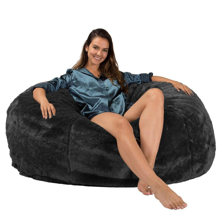 LOUNGE PUG, Jättesaccosäck XXL C1010-L, CloudSac Memoryskum (NY DESIGN), Fuskpäls Svart