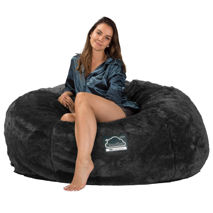 LOUNGE PUG, Jättesaccosäck XXL C1010-L, CloudSac Memoryskum (NY DESIGN), Fuskpäls Svart