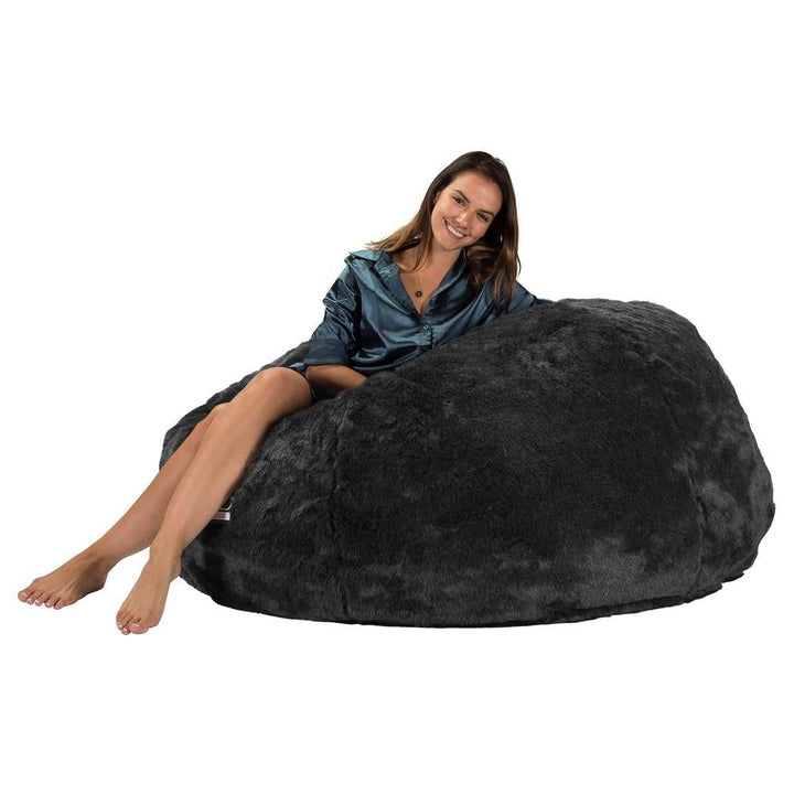 LOUNGE PUG, Jättesaccosäck XXL C1010-L, CloudSac Memoryskum (NY DESIGN), Fuskpäls Svart