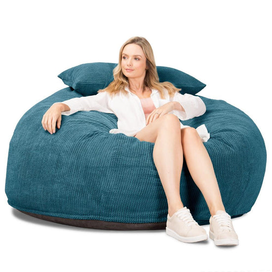 LOUNGE PUG, Jättesaccosäck XXL C1010-L, CloudSac Memoryskum (NY DESIGN), Pom-pom Turkos