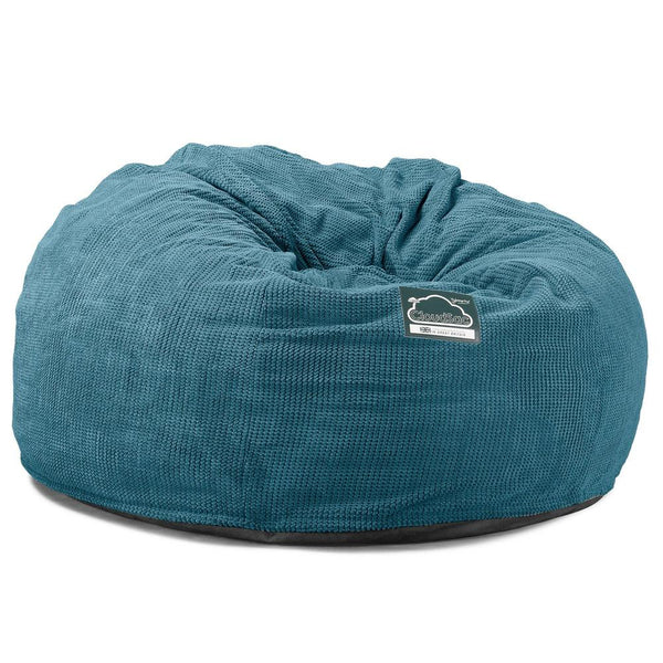 LOUNGE PUG, Jättesaccosäck XXL C1010-L, CloudSac Memoryskum (NY DESIGN), Pom-pom Turkos