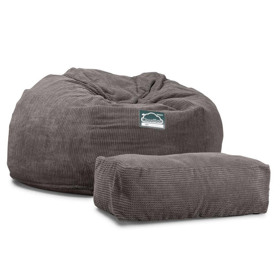 LOUNGE PUG, Jättesaccosäck XXL C1010-L, CloudSac Memoryskum (NY DESIGN), Pom-pom Mörkgrå