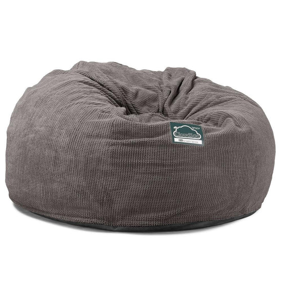 LOUNGE PUG, Jättesaccosäck XXL C1010-L, CloudSac Memoryskum (NY DESIGN), Pom-pom Mörkgrå