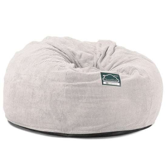 LOUNGE PUG, Jättesaccosäck XXL C1010-L, CloudSac Memoryskum (NY DESIGN), Pom-pom Elfenbensvit