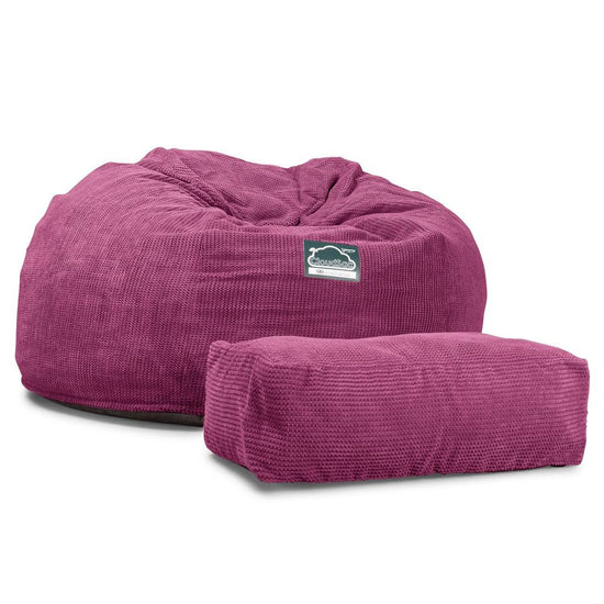 LOUNGE PUG, Jättesaccosäck XXL C1010-L, CloudSac Memoryskum (NY DESIGN), Pom-pom Rosa