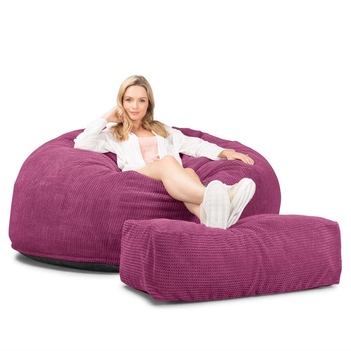 LOUNGE PUG, Jättesaccosäck XXL C1010-L, CloudSac Memoryskum (NY DESIGN), Pom-pom Rosa