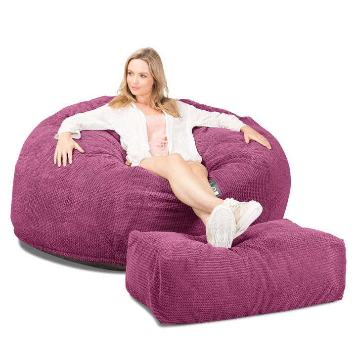 LOUNGE PUG, Jättesaccosäck XXL C1010-L, CloudSac Memoryskum (NY DESIGN), Pom-pom Rosa