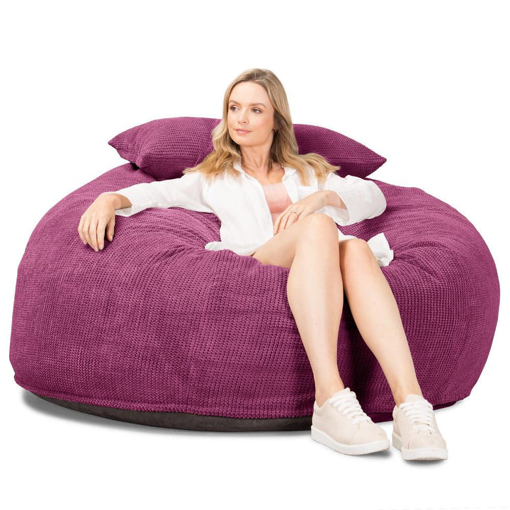 LOUNGE PUG, Jättesaccosäck XXL C1010-L, CloudSac Memoryskum (NY DESIGN), Pom-pom Rosa