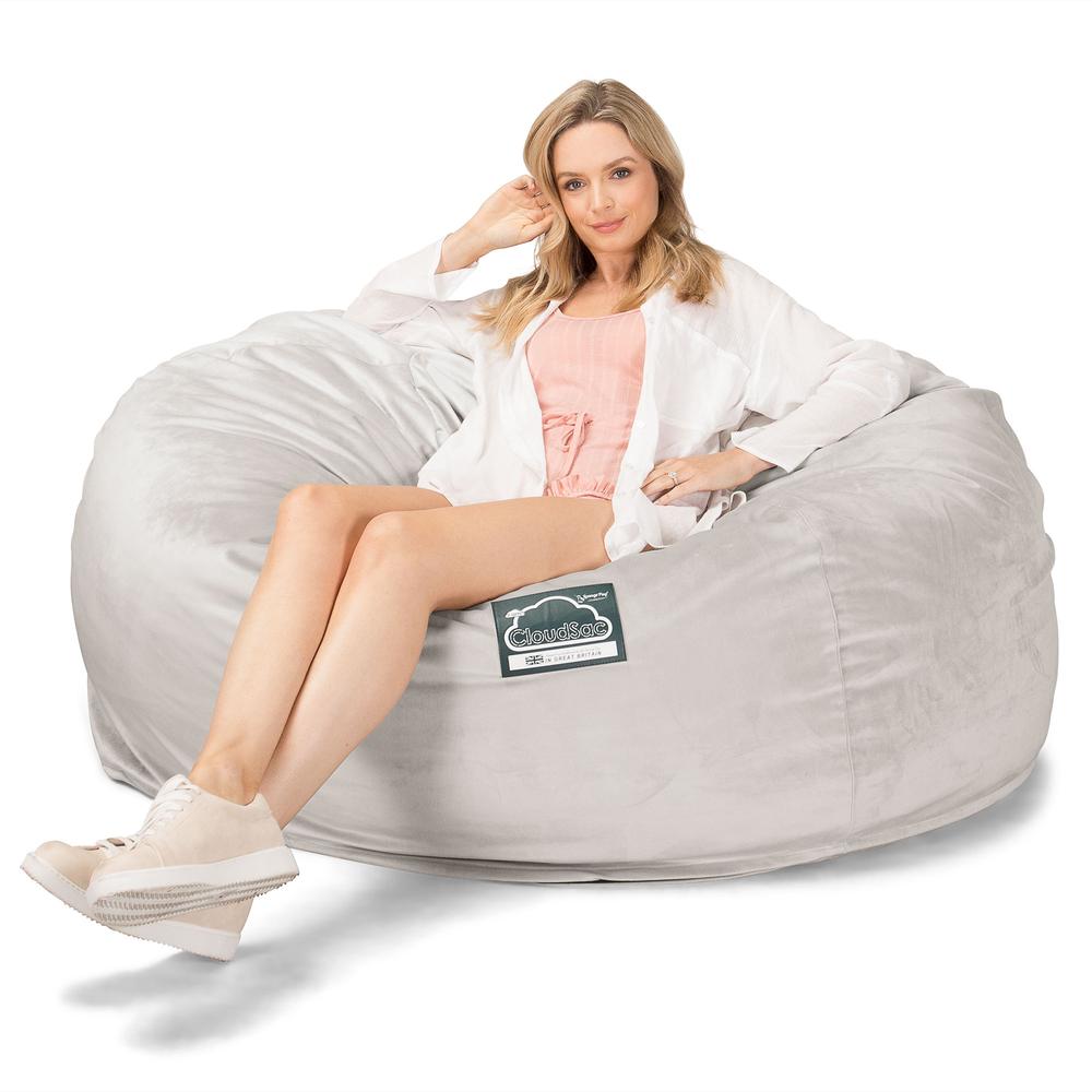 LOUNGE PUG, Jättesaccosäck XXL C1010-L, CloudSac Memoryskum (NY DESIGN), Sammet Silverfärgad