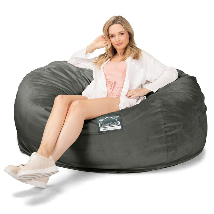 LOUNGE PUG, Jättesaccosäck XXL C1010-L, CloudSac Memoryskum (NY DESIGN), Sammet Grafitgrå