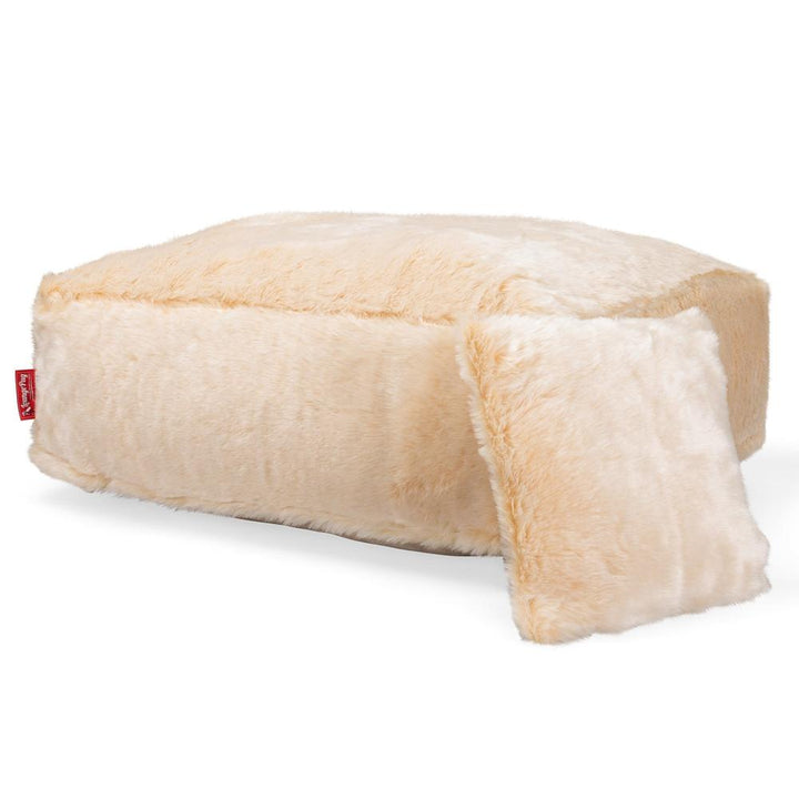 LOUNGE PUG, Sittpuff Fyrkantig C250-L, CloudSac Memoryskum, Fuskpäls Vit