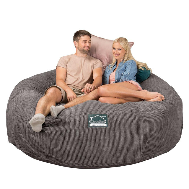 LOUNGE PUG, Dubbel Saccosäcksoffa XXL C3000-L, CloudSac Memoryskum, Pom-pom Mörkgrå