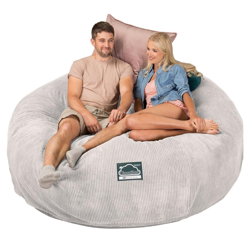 LOUNGE PUG, Dubbel Saccosäcksoffa XXL C3000-L, CloudSac Memoryskum, Pom-pom Elfenbensvit