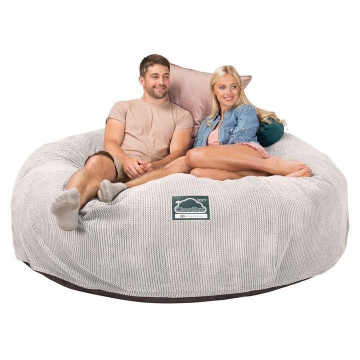 LOUNGE PUG, Dubbel Saccosäcksoffa XXL C3000-L, CloudSac Memoryskum, Pom-pom Elfenbensvit