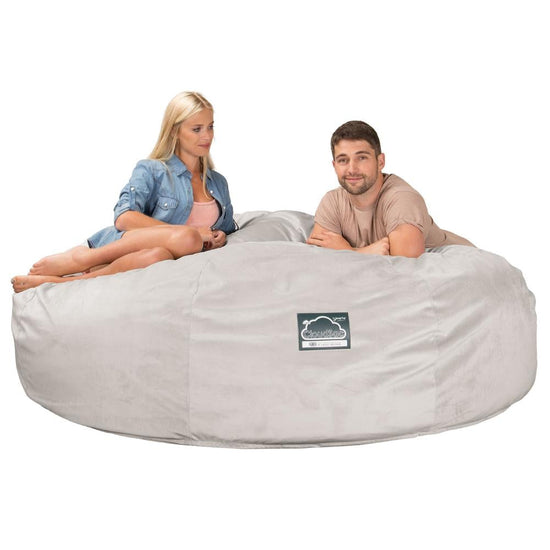 LOUNGE PUG, Dubbel Saccosäcksoffa XXL C3000-L, CloudSac Memoryskum, Sammet Silverfärgad
