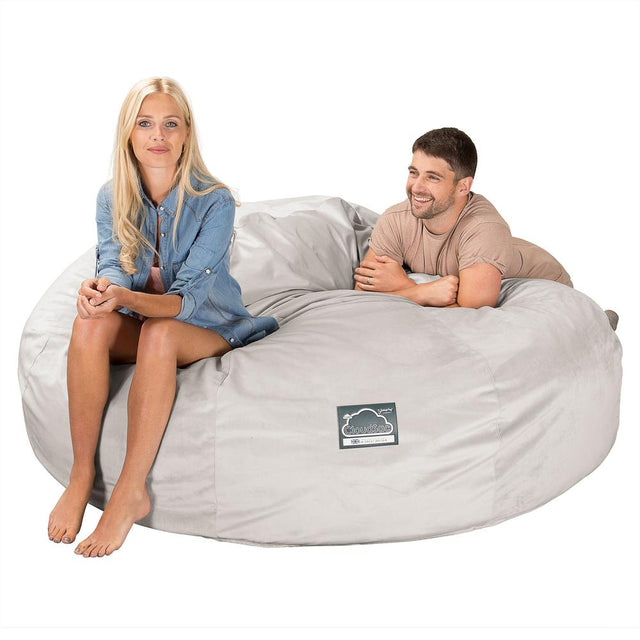 LOUNGE PUG, Dubbel Saccosäcksoffa XXL C3000-L, CloudSac Memoryskum, Sammet Silverfärgad