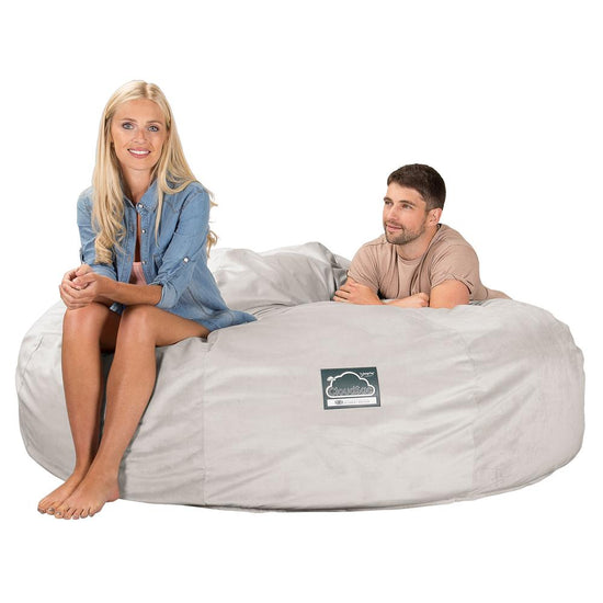 LOUNGE PUG, Dubbel Saccosäcksoffa XXL C3000-L, CloudSac Memoryskum, Sammet Silverfärgad
