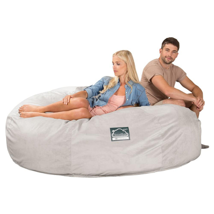 LOUNGE PUG, Dubbel Saccosäcksoffa XXL C3000-L, CloudSac Memoryskum, Sammet Silverfärgad