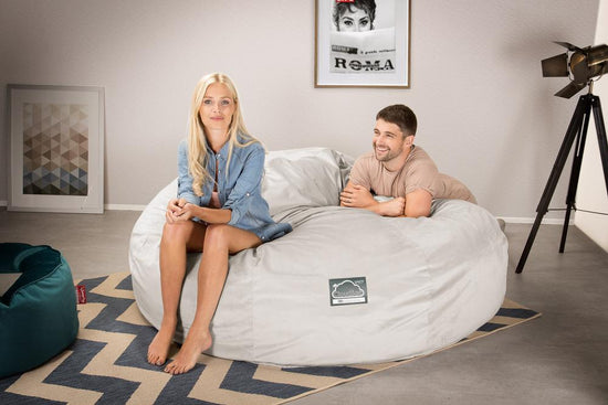 LOUNGE PUG, Dubbel Saccosäcksoffa XXL C3000-L, CloudSac Memoryskum, Sammet Silverfärgad