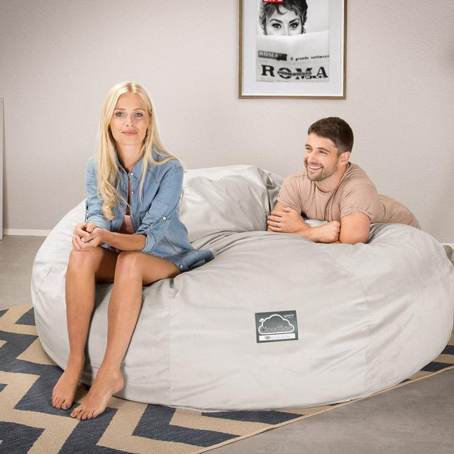 LOUNGE PUG, Dubbel Saccosäcksoffa XXL C3000-L, CloudSac Memoryskum, Sammet Silverfärgad