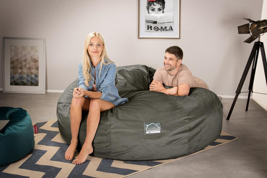 LOUNGE PUG, Dubbel Saccosäcksoffa XXL C3000-L, CloudSac Memoryskum, Sammet Grafitgrå