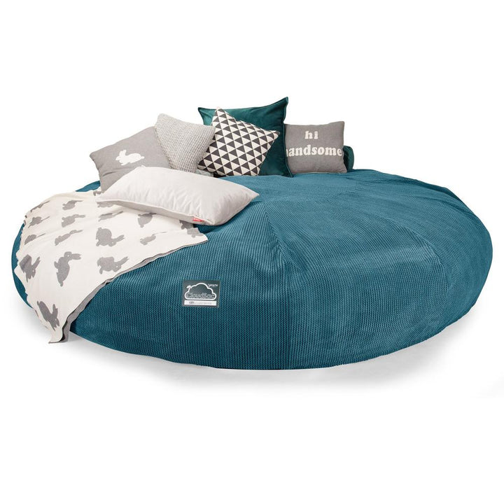 LOUNGE PUG, Titanic Saccosäcksoffa XXXXXL C5000-L, CloudSac Memoryskum, Pom-pom Turkos