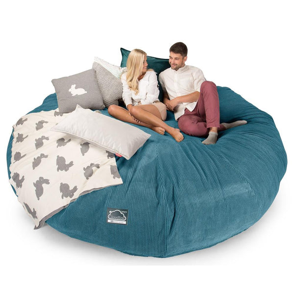 LOUNGE PUG, Titanic Saccosäcksoffa XXXXXL C5000-L, CloudSac Memoryskum, Pom-pom Turkos