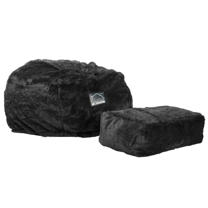 LOUNGE PUG, Jättesaccosäck C510-L, CloudSac Memoryskum (NY DESIGN), Fuskpäls Svart