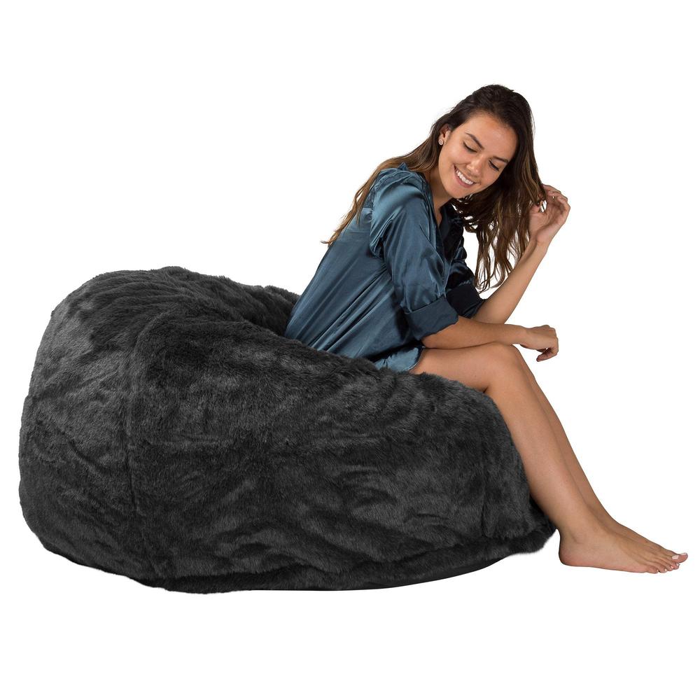 LOUNGE PUG, Jättesaccosäck C510-L, CloudSac Memoryskum (NY DESIGN), Fuskpäls Svart