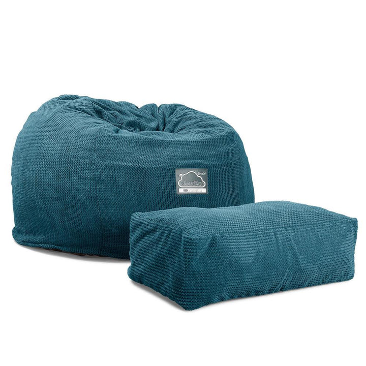 LOUNGE PUG, Jättesaccosäck C510-L, CloudSac Memoryskum (NY DESIGN), Pom-pom Turkos