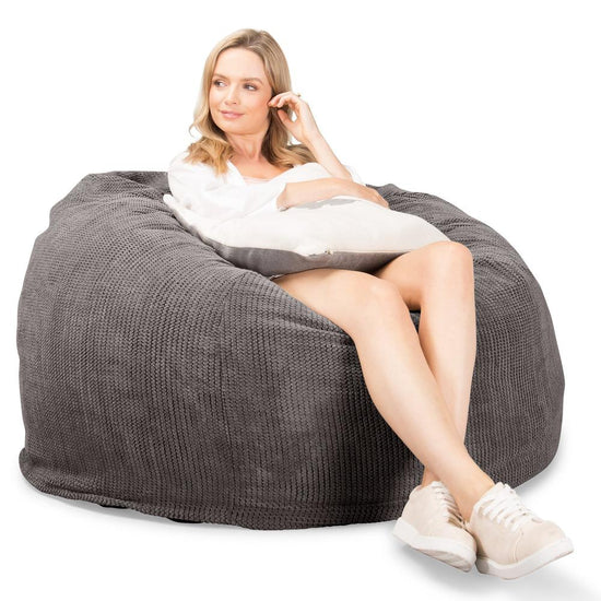 LOUNGE PUG, Jättesaccosäck C510-L, CloudSac Memoryskum (NY DESIGN), Pom-pom Mörkgrå