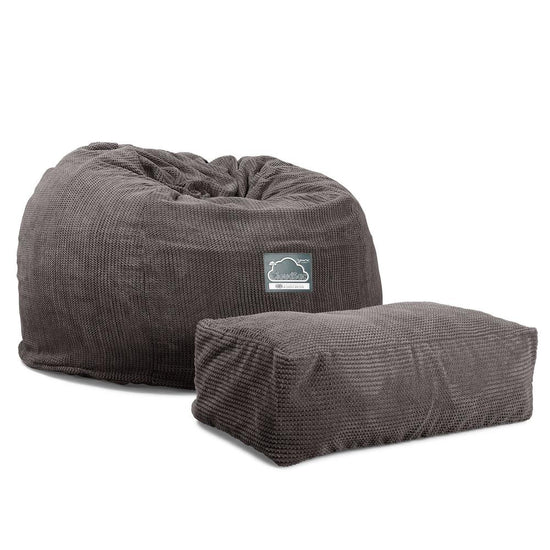 LOUNGE PUG, Jättesaccosäck C510-L, CloudSac Memoryskum (NY DESIGN), Pom-pom Mörkgrå