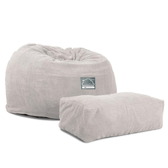 LOUNGE PUG, Jättesaccosäck C510-L, CloudSac Memoryskum (NY DESIGN), Pom-pom Elfenbensvit