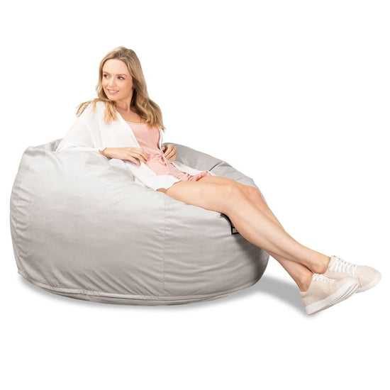 LOUNGE PUG, Jättesaccosäck C510-L, CloudSac Memoryskum (NY DESIGN), Sammet Silverfärgad