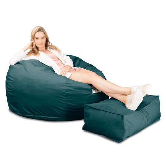 LOUNGE PUG, Jättesaccosäck C510-L, CloudSac Memoryskum (NY DESIGN), Sammet Teal