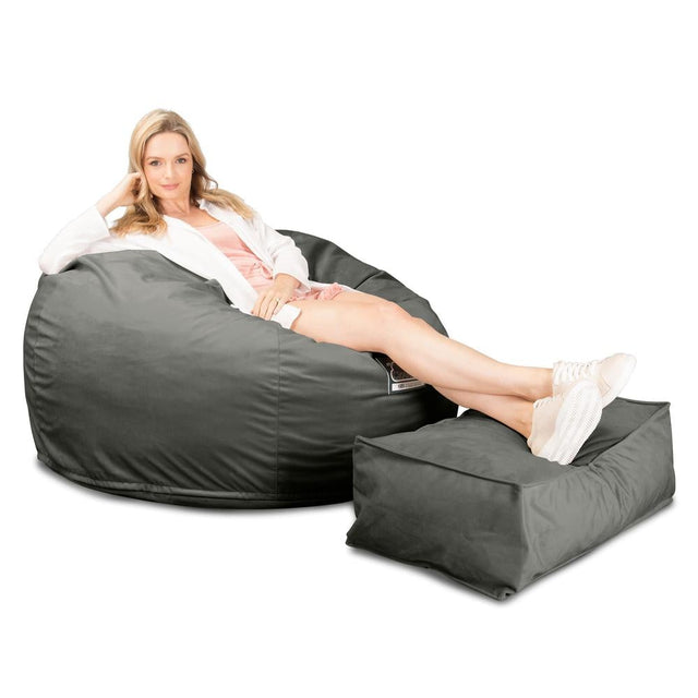 LOUNGE PUG, Jättesaccosäck C510-L, CloudSac Memoryskum (NY DESIGN), Sammet Grafitgrå
