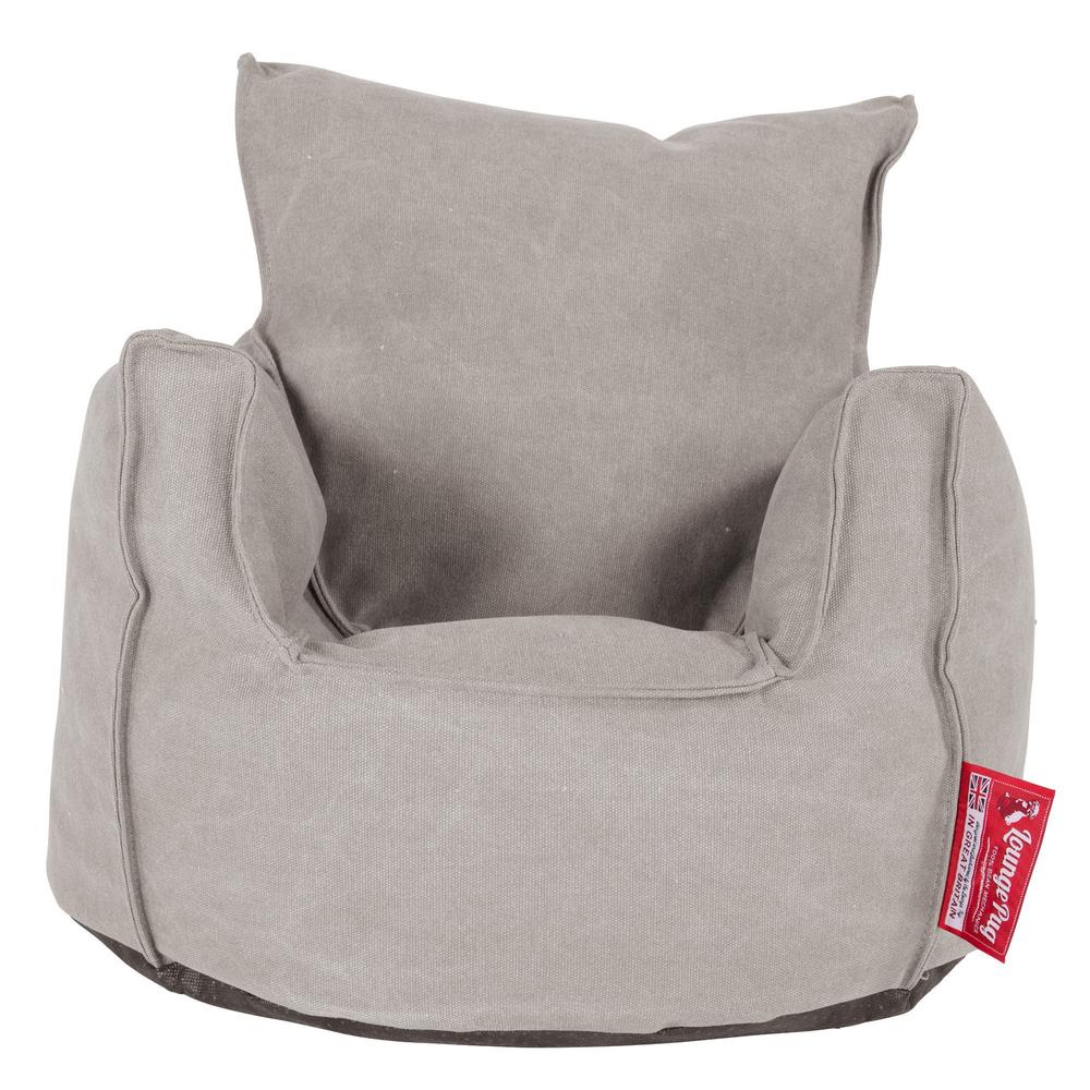 LOUNGE PUG®, Barnfåtölj Sittsäck, Stol, Stentvättad denim Grå