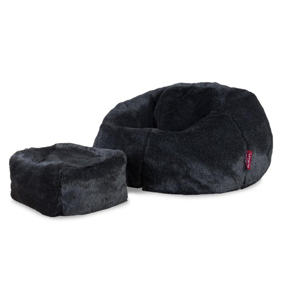 LOUNGE PUG®, Klassisk Sittsäck Stol, Sittsäck, Fuskpäls Svart