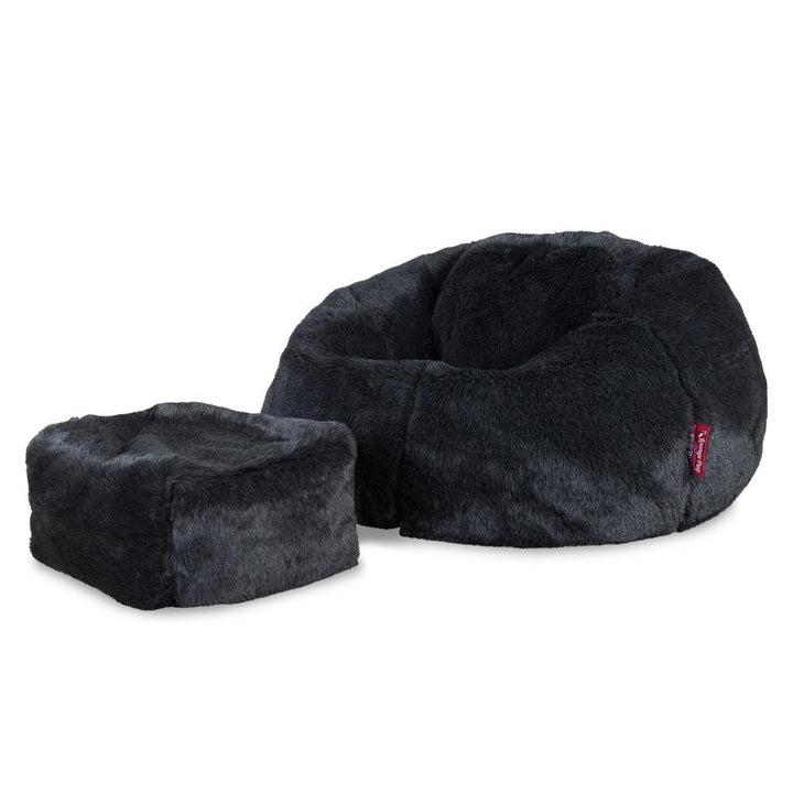 LOUNGE PUG®, Klassisk Sittsäck Stol, Sittsäck, Fuskpäls Svart