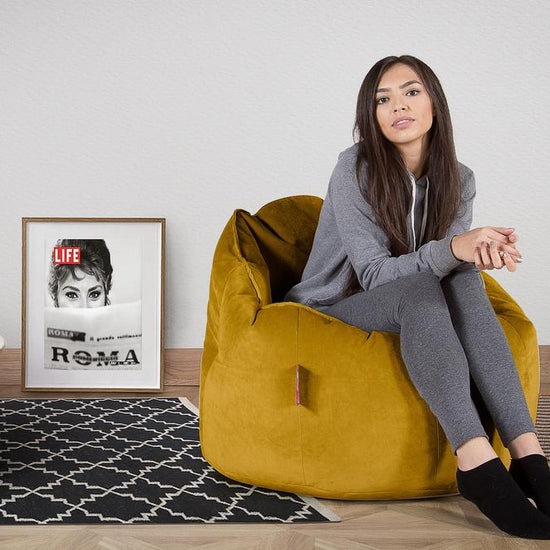 LOUNGE PUG®, Sittsäck Fåtölj 'Kram', Stol, Saccosäck, Sammet Guld